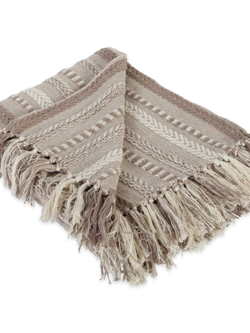 Braided Striped Throw Blanket, 50x60, Stone on Cream